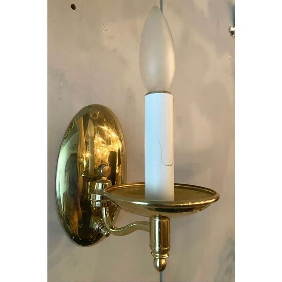 Vintage Simple Colonial Style Solid Brass Wall Sconse One Light Arm - Picture 3 of 6